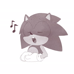 Size: 2048x2048 | Tagged: safe, artist:squorkalart, sonic the hedgehog, 2025, cute, expressions meme, eyes closed, greyscale, hands together, meme, monochrome, mouth open, musical note, musical notes, signature, simple background, singing, solo, sonabetes, white background