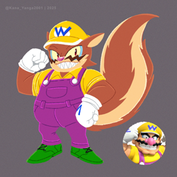 Size: 1280x1280 | Tagged: safe, artist:kanayanga, skunk, barely sonic related, mobianified, reference inset, simple background, wario