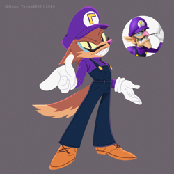 Size: 1280x1280 | Tagged: safe, artist:kanayanga, wolf, barely sonic related, mobianified, simple background, solo, waluigi