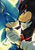 Size: 600x848 | Tagged: safe, artist:f-sonic, shadow the hedgehog, sonic the hedgehog, hedgehog, 2016, backlighting, clenched teeth, duo, duo male, gay, holding arm, holding each other, lidded eyes, looking at viewer, male, males only, shadow x sonic, shipping, signature, simple background, smile, smiling at viewer, smirk, standing, yellow background