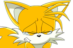 Size: 837x549 | Tagged: safe, artist:xnir0x, miles "tails" prower, fox, sonic x, 2008, clenched teeth, crying, eyes closed, frown, male, ms paint, sad, simple background, solo, solo male, tears, tears of sadness, white background