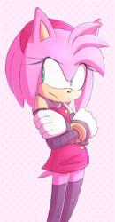 Size: 676x1298 | Tagged: safe, artist:un-genesis, amy rose, hedgehog, 2015, arms folded, eyelashes, female, frown, looking offscreen, solo, solo female, sonic boom (tv), standing