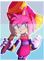 Size: 1232x1700 | Tagged: safe, artist:un-genesis, amy rose, hedgehog, 2014, eyelashes, female, frown, lidded eyes, looking offscreen, outline, piko piko hammer, solo, solo female, sonic boom (tv)