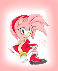 Size: 1773x2177 | Tagged: safe, artist:un-genesis, amy rose, hedgehog, 2012, blushing, eye clipping through hair, eyelashes, female, gradient background, heart, sitting, smile, smiling at viewer, solo, solo female