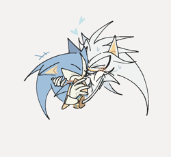 Size: 847x780 | Tagged: safe, artist:loveitt_02, silver the hedgehog, sonic the hedgehog, 2026, blushing, duo, eyes closed, gay, grey background, heart, mouth open, shipping, silver, silver x sonic, simple background, smile, sonic
