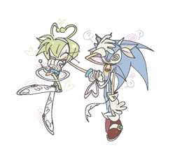 Size: 977x869 | Tagged: safe, artist:loveitt_02, amy rose, sonic the hedgehog, 2025, alien, amy x sonic, cow costume, duo, eyes closed, heart, shipping, simple background, smile, straight, white background