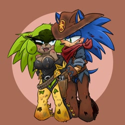 Size: 1848x1848 | Tagged: safe, artist:cl0udussy, sonic the hedgehog, surge the tenrec, cowboy outfit