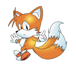 Size: 857x753 | Tagged: safe, artist:iamthebeast87, miles "tails" prower, 2022, classic style, classic tails, looking at viewer, pointing, posing, redraw, simple background, smile, smiling at viewer, solo, style emulation, white background