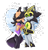 Size: 2395x2497 | Tagged: safe, artist:sleeplessromance, nicole the hololynx, shard the metal, lynx, 2017, carrying them, duo, female, flower, heart background, hololynx, male, nicole x shard, robot, rose, shipping, straight