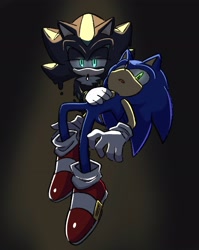Size: 1632x2048 | Tagged: safe, artist:oudooooon427, mephiles the dark, sonic the hedgehog, 2025, duo, lidded eyes, looking at viewer, mouth open, simple background