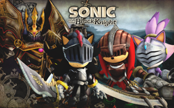 Size: 2880x1800 | Tagged: safe, artist:nibroc-rock, blaze the cat, knuckles the echidna, shadow the hedgehog, sonic and the black knight, 2015, 3d, frown, group, holding something, king arthur pendragon, knight armor, looking at viewer, sir gawain, sir lancelot, sir percival, standing, sword, weapon