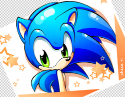 Size: 713x550 | Tagged: safe, artist:chicaramirez, sonic the hedgehog, 2009, :o, abstract background, cute, looking at viewer, looking back, looking back at viewer, signature, solo, sonabetes, star (symbol)