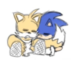 Size: 663x522 | Tagged: safe, artist:buttersss__, miles "tails" prower, sonic the hedgehog, 2024, age difference, cute, drooling, duo, eyes closed, flat colors, gay, mouth open, shipping, simple background, sitting, sketch, sleeping, sonic x tails, white background