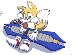 Size: 2048x1563 | Tagged: safe, artist:oudooooon427, miles "tails" prower, 2025, cute, extreme gear, hammer, holding something, screwdriver, simple background, sitting, solo, sonic riders, tailabetes, tongue out, white background, wrench