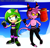 Size: 3000x2900 | Tagged: safe, artist:kitarehamakura, amy rose, zeena, hedgehog, zeti, 2019, clouds, duo, frown, holding something, looking at each other, mobianified, piko piko hammer, smile, species swap, standing, yellow sclera, zetified
