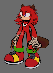 Size: 1459x2024 | Tagged: safe, artist:eloaholiveira, knuckles the echidna, 2022, beaver, claws, flat colors, frown, grey background, looking offscreen, simple background, solo, species swap, standing