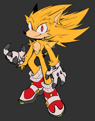 Size: 1506x1920 | Tagged: safe, artist:eloaholiveira, sonic the hedgehog, super sonic, 2022, alternate outfit, arm fluff, black background, chest fluff, claws, ear fluff, flat colors, gloves, looking at viewer, shoes, shoulder fluff, simple background, smile, smiling at viewer, solo, super form