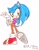 Size: 744x952 | Tagged: safe, artist:phi2studios, sonic the hedgehog, oc, oc:sonya the hedgehog, hedgehog, 2007, alternate universe, clothes, eyelashes, female, gender swap, looking at viewer, looking back, looking back at viewer, pants, shirt, signature, smile, smiling at viewer, solo, standing, standing on one leg, traditional media, treads