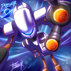 Size: 1600x1600 | Tagged: safe, artist:franko001, scr-hd, sonic riders: zero gravity, 2022, abstract background, agender, reaching out, reaching towards the viewer, robot, signature, solo, solo agender, sparkles