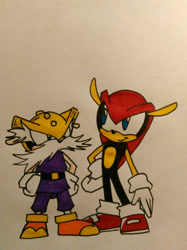 Size: 1024x1366 | Tagged: safe, artist:julianivorobotnik, mighty the armadillo, armadillo, 2018, blockhead bill, duo, father and child, father and son, looking at them, male, sonic the comic, standing, traditional media