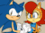Size: 731x540 | Tagged: safe, artist:risziarts, sally acorn, sonic the hedgehog, chipmunk, hedgehog, 2023, animated, duo, holding hands, sally x sonic, sally's ringblader outfit, shipping, straight