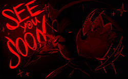 Size: 2000x1237 | Tagged: safe, artist:bessebwalker, sonic the hedgehog, oc, oc:kolossos, oc:sonic.exe, 2025, alternate universe, au:outcome memories, black background, black sclera, dark, english text, glowing eyes, looking at viewer, reaching out, reaching towards the viewer, simple background, solo, text