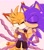 Size: 1795x2048 | Tagged: safe, artist:nothingst13, miles "tails" prower, nine, sonic the hedgehog, 2024, age difference, blushing, chibi, chu, cross popping vein, cute, duo, eyes closed, gay, heart, holding them, kiss, kiss on cheek, nine x sonic, one eye closed, scar, sfx, shipping, sonic x tails, standing, top surgery scars, trans male, transgender