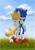 Size: 1280x1849 | Tagged: safe, artist:akusuru, miles "tails" prower, sonic the hedgehog, fox, hedgehog, 2012, abstract background, arm around shoulders, clouds, cute, daytime, duo, eyes closed, flower, friendship, grass, male, mouth open, open smile, outdoors, smile
