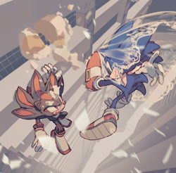 Size: 1623x1598 | Tagged: safe, artist:thslrrpwjd, shadow the hedgehog, sonic the hedgehog, 2024, building, cake, duo, fight, food, gay, looking at them, outdoors, shadow x sonic, shipping, smile, veil