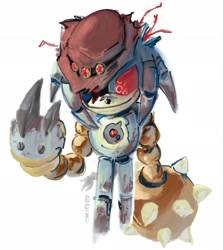 Size: 1830x2048 | Tagged: safe, artist:threedots000, mecha knuckles, 2025, hat, robot, simple background, solo, standing, white background