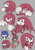 Size: 1445x2048 | Tagged: safe, artist:inoue555hige, knuckles the echidna, sonic the hedgehog, 2025, blushing, duo, grey background, simple background, smile