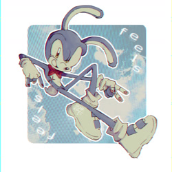 Size: 1800x1800 | Tagged: safe, artist:nova-rpv, feels the rabbit, rabbit, 2023, character name, devil horns (gesture), fingerless gloves, gloves, looking at viewer, male, outline, pawpads, scar, smile, smiling at viewer, solo, text, top surgery scars, trans boy feels, trans male, transgender