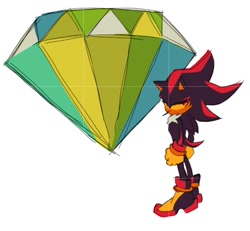 Size: 622x574 | Tagged: safe, artist:funnybonesfunny, shadow the hedgehog, 2025, alternate universe, au:dr. prower, master emerald, simple background, solo, standing, white background