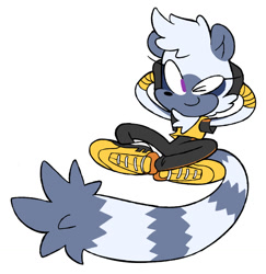 Size: 1040x1068 | Tagged: safe, artist:cherucat, artist:gaysilver, tangle the lemur, 2018, cute, eyelashes, flat colors, hands behind head, legs crossed, looking at viewer, simple background, sitting, smile, smiling at viewer, solo, tangabetes, white background, wink, winking at viewer