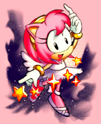 Size: 640x779 | Tagged: safe, artist:crabmeat214, amy rose, 2017, ballerina, dancing, looking at viewer, pink background, simple background, smile, solo, star (symbol)