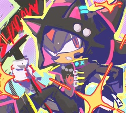 Size: 2480x2231 | Tagged: safe, artist:waaii132299, shadow the hedgehog, 2025, alternate outfit, character name, holding something, hood, hood up, solo