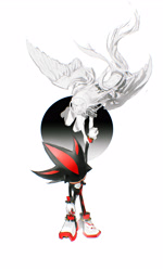Size: 2134x3560 | Tagged: safe, artist:waaii132299, maria robotnik, shadow the hedgehog, human, 2025, angel, angel wings, blood, duo, halo, monochrome, simple background, white background, wings