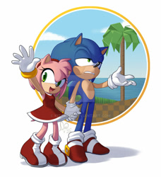 Size: 900x989 | Tagged: safe, artist:kittydee, amy rose, sonic the hedgehog, amy x sonic, shipping, straight