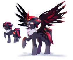 Size: 2048x1681 | Tagged: safe, artist:fycoren, shadow the hedgehog, sonic x shadow generations, 2026, alicorn, barely sonic related, crossover, doom shadow, fangs, my little pony, ponified, pony, shadow's logo, simple background, solo, species swap, unicorn, white background