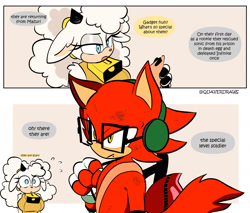 Size: 2000x1700 | Tagged: safe, artist:quaverdraws, gadget the wolf, lanolin the sheep, sheep, wolf, 2025, comic, dialogue, duo, english text, gadget x lanolin, looking at them, shipping, speech bubble, straight, wound