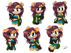 Size: 1280x960 | Tagged: safe, artist:reinadecorazonez, oc, oc:maxine mangosta, mongoose, 2025, anti-mobius, clothes, expression sheet, eye clipping through hair, female, outline, signature, simple background, solo, solo female, transparent background