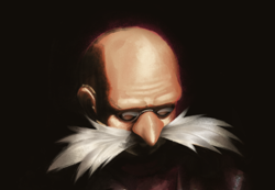 Size: 538x372 | Tagged: safe, artist:lazerpotaters, gerald robotnik, human, 2026, black background, lineless, looking down, male, paintwork, simple background, solo