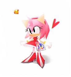 Size: 1358x1467 | Tagged: safe, artist:waaii132299, amy rose, sonic the hedgehog, 2025, bag, character name, emoji, heart, simple background, solo, standing, white background