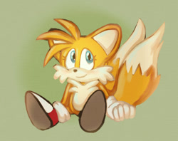 Size: 720x569 | Tagged: safe, artist:prowerprojects, miles "tails" prower, 2023, cute, eyelashes, gradient background, nonbinary, nonbinary tails, smile, solo, solo nonbinary, tailabetes, treads