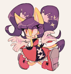 Size: 1546x1606 | Tagged: safe, artist:entertheflorpus, honey the cat, 2019, blushing, boots, cute, eye clipping through hair, eyelashes, female, honeybetes, looking offscreen, mouth open, open smile, shrugging, simple background, smile, solo, sparkles, treads, walking, white background