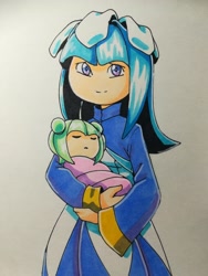 Size: 1620x2160 | Tagged: safe, artist:cheroy, cosmo the seedrian, galaxina the seedrian, seedrian, baby, female, siblings, sisters, watercolor