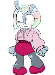 Size: 482x652 | Tagged: safe, artist:ml_mailman, jewel the beetle, 2026, crying, eye twitch, flat colors, frown, shrunken pupils, simple background, solo, standing, tears, white background