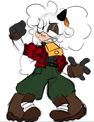 Size: 512x659 | Tagged: safe, artist:ml_mailman, lanolin the sheep, 2026, clenched fist, eye clipping through hair, eyes closed, looking offscreen, pink nose, simple background, solo, standing, sweatdrop, white background