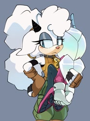 Size: 1483x1996 | Tagged: safe, artist:p1ctur33, jewel the beetle, lanolin the sheep, 2025, carrying them, duo, frown, grey background, jewel x lanolin, lesbian, shipping, simple background, standing