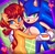 Size: 2048x2004 | Tagged: safe, artist:gummierat, sally acorn, sonic the hedgehog, chipmunk, hedgehog, 2026, abstract background, duo, eyebrow clipping through hair, female, heart, holding hands, looking at viewer, male, raised eyebrow, sally x sonic, shipping, sparkles, straight
